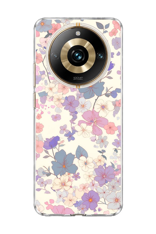 Transparent Phone Case with Lilac Pink Floral Print, Compatible with Realme 11 Pro.