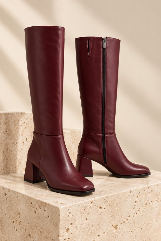 Ballety Crocodile-Patterned Square-Toe Chunky-Heel Zippered Women's Boots.