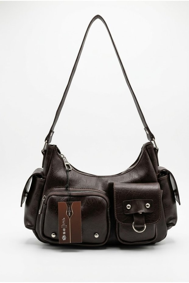 Multi-Pocket Katy Women's Shoulder Bag, Brown.