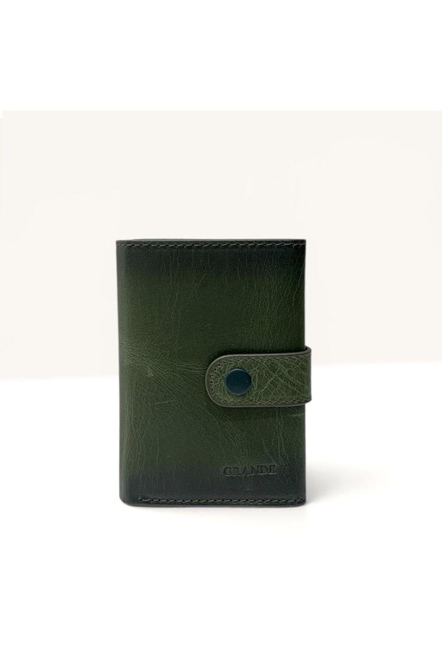 Genuine Leather Card Holder Wallet with Snap Closure and RFID Protection
