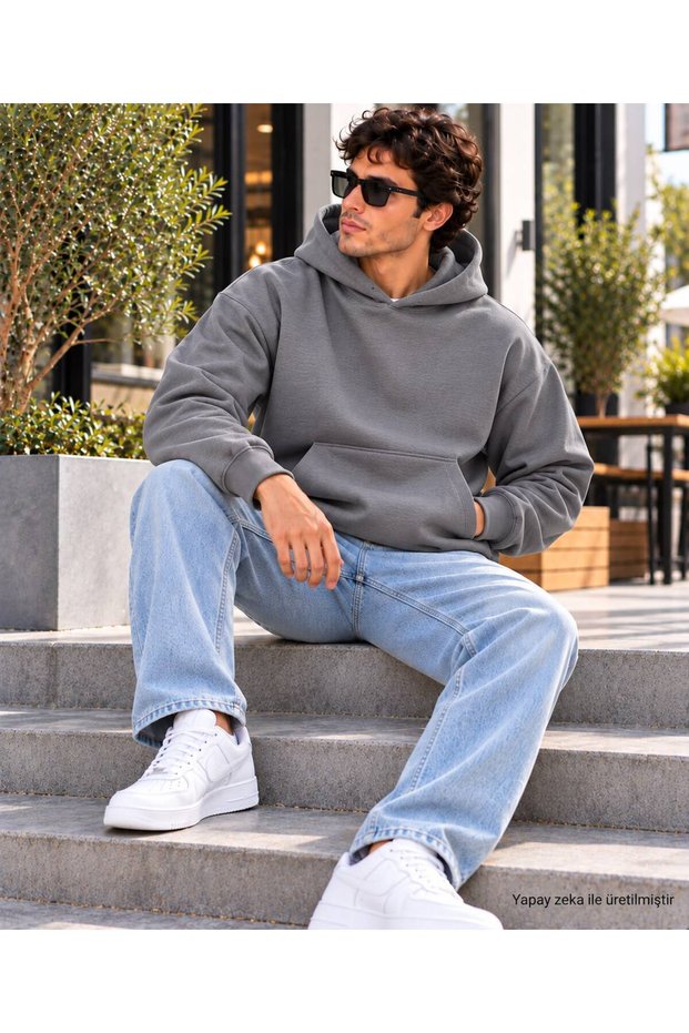 Men's Basic Hooded Sweatshirt - Loose Fit, Comfortable, with Kangaroo Pocket, Cotton Sweatshirt.