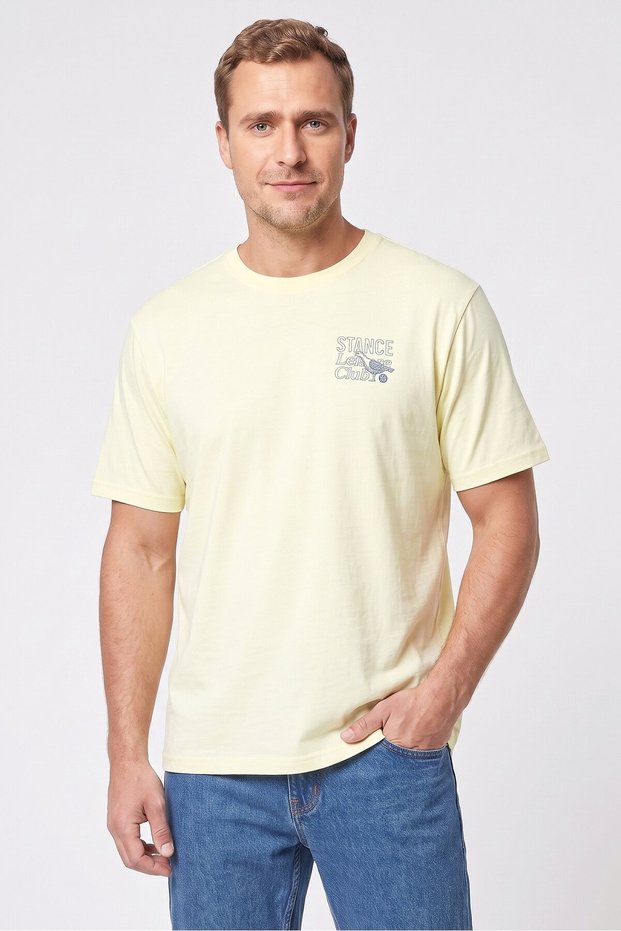 Men Crew Neck Short Sleeve Brand Logo T-Shirt, Light Yellow
