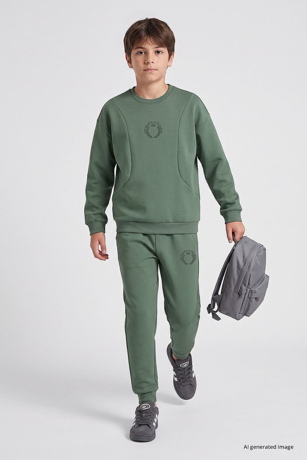 Light Green Standard Fit Printed Boys' Tracksuit - 11320