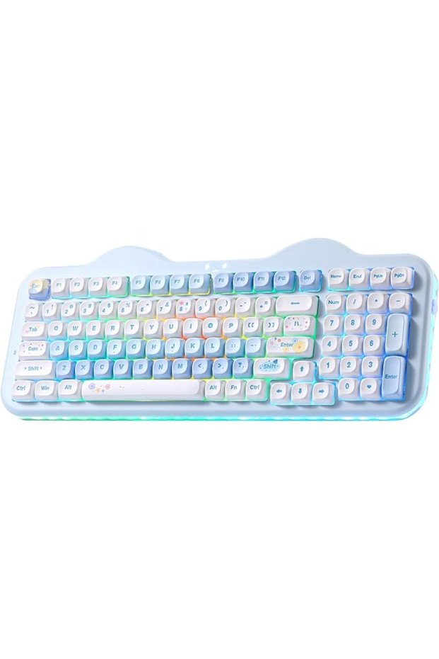 لوحة مفاتيح ميكانيكية لاسلكية C98 بتصميم كعكة لطيفة (لون بيج، مفتاح Milk V2)