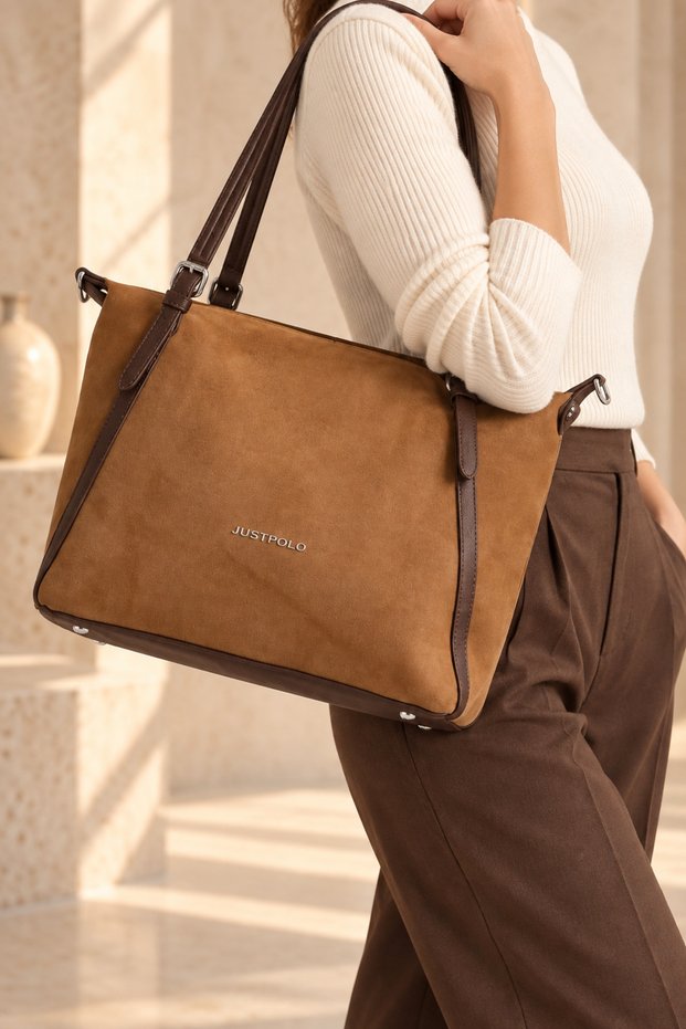 New Season Luxury Women’S Shoulder Bag and Handbag with Buckle Detail, Suede Leather Bag.
