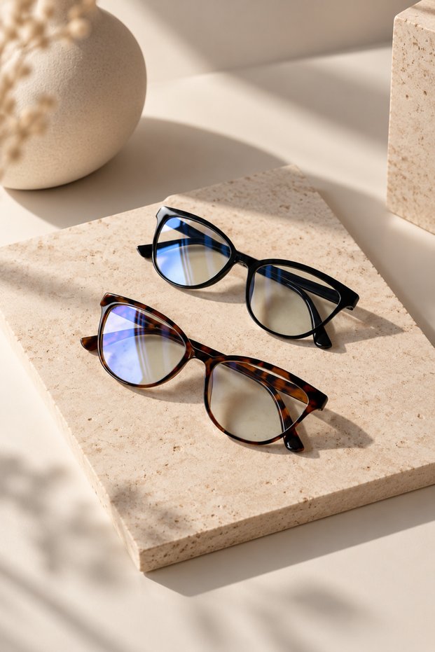 ASTRO - 2-Piece Set: Leopard and Black/Blue Light-Protective Glasses, Optically Compatible Frame, Screen Protector, Spacer, 50 Width, 140 Height, 40
