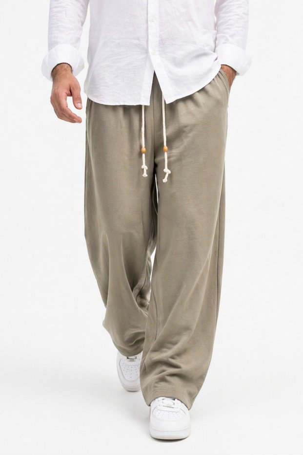 Viscose Linen Baggy Pants - Khaki