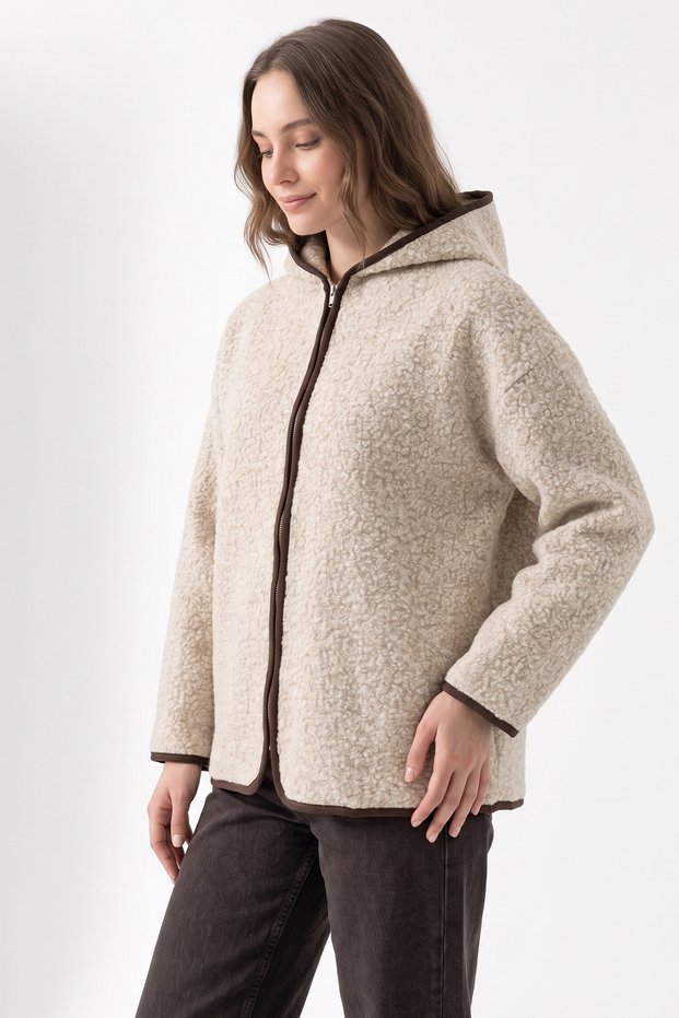 Hooded Plush Jacket 1173 - Beige