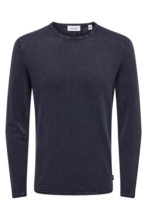 Crew Neck Long Sleeve Faded Effect Blue Men's Sweater