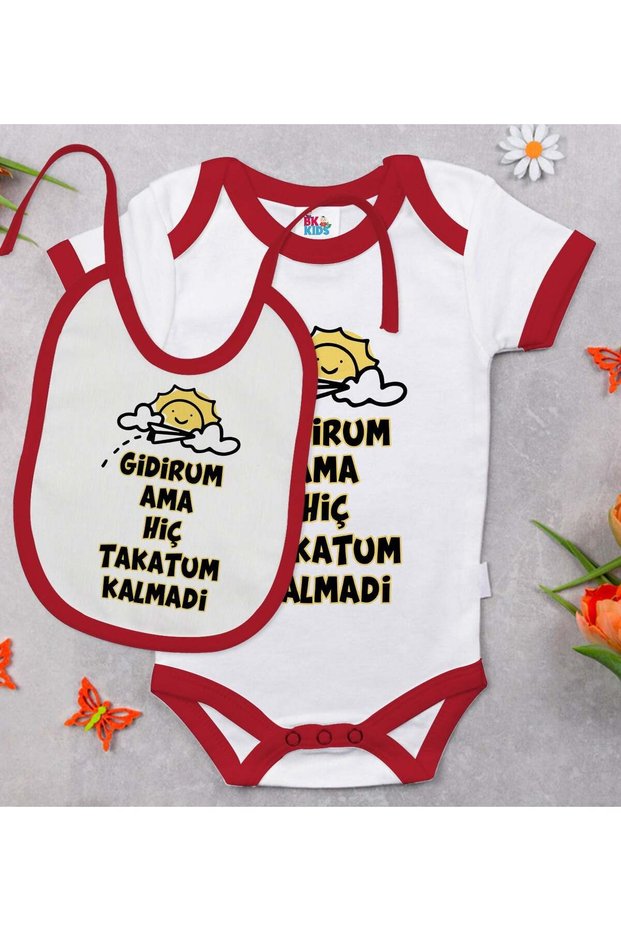 BK Kids "No More Mess" Design Red Baby Bodysuit and Bib Gift Set-1, 12–18 months