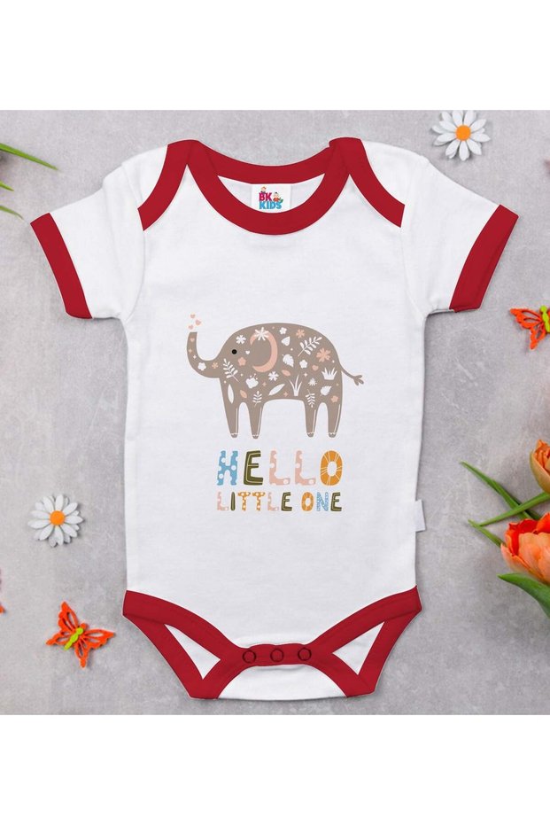 BK Kids "Hello Little One" Printed Red Baby Bodysuit-1, 12–18 months