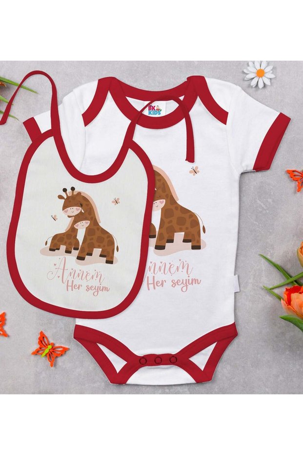 BK Kids "My Mom Is My Everything" Printed Red Baby Bodysuit and Bib Gift Set-2, 0-3 Months