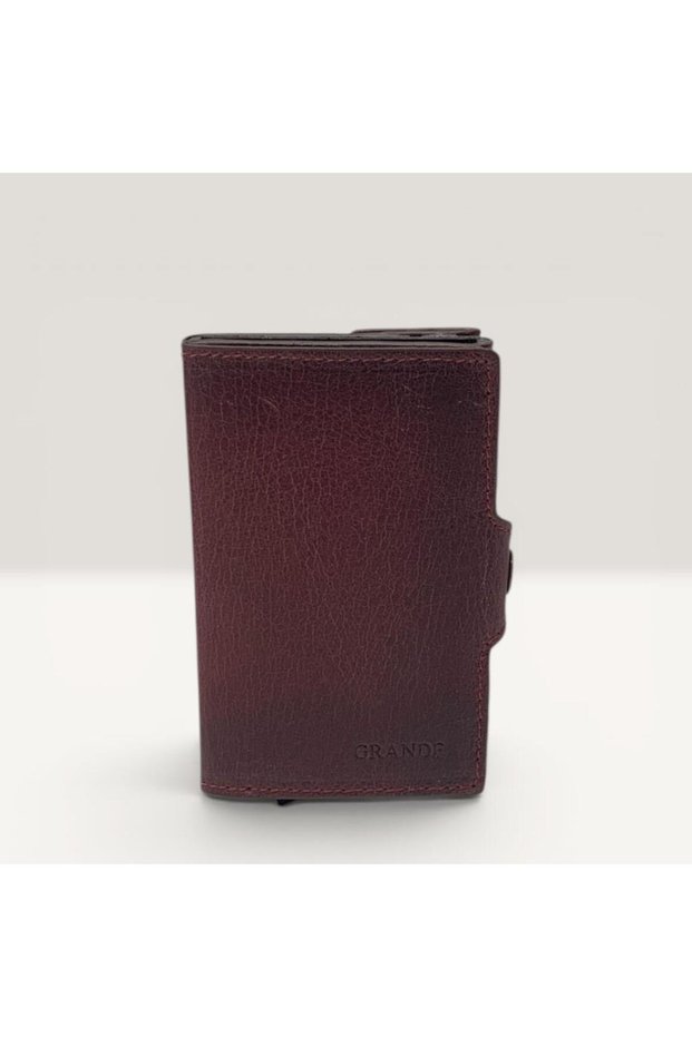 Genuine Leather Card Holder Wallet with Snap Closure and RFID Protection