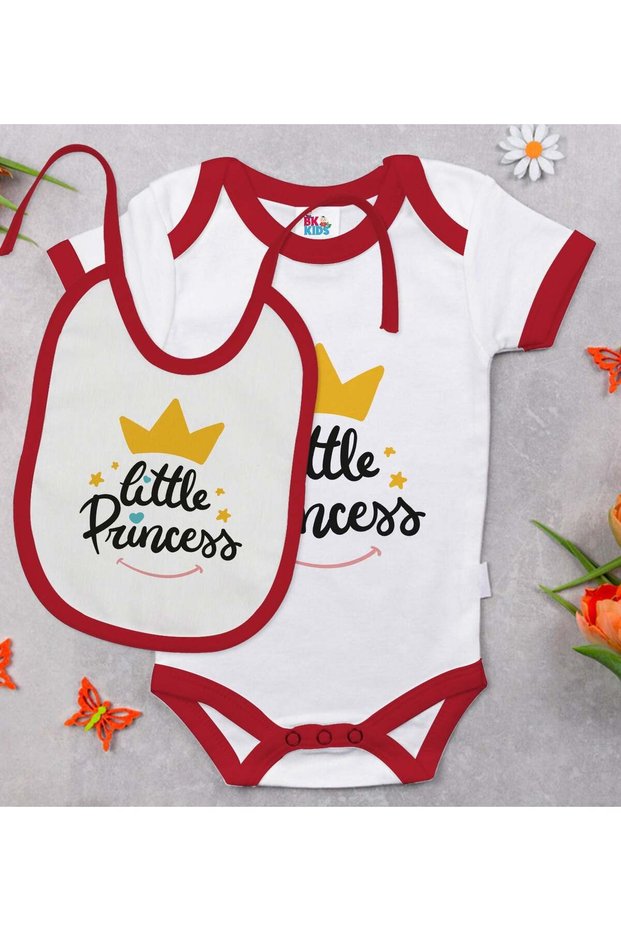 BK Kids Little Princess-Designed Red Baby Bodysuit and Bib Gift Set-1, 0–3 Months