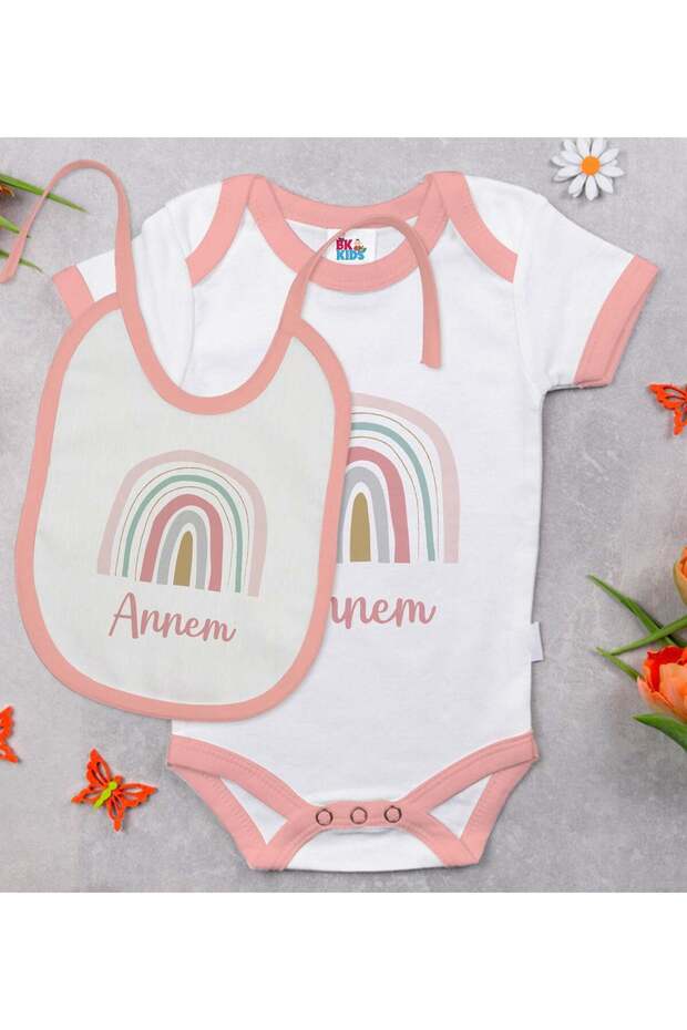 Bk Kids Mother-Designed Pink Baby Bodysuit and Bib Gift Set - 1, for Ages 3-6 Months.