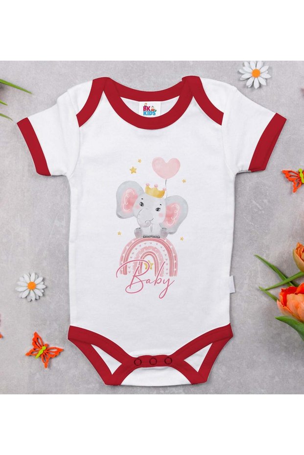 Bk Kids Baby Designed Red Baby Bodysuit - 3, 0-3 Months.