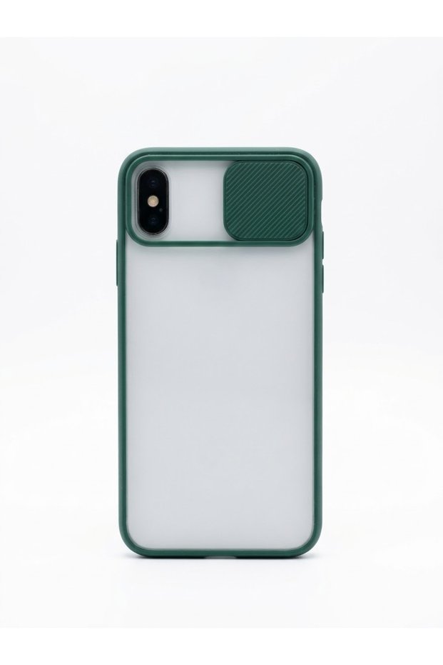 غطاء حماية منزلق للكاميرا باللون الأخضر لهاتف iPhone XS Max.