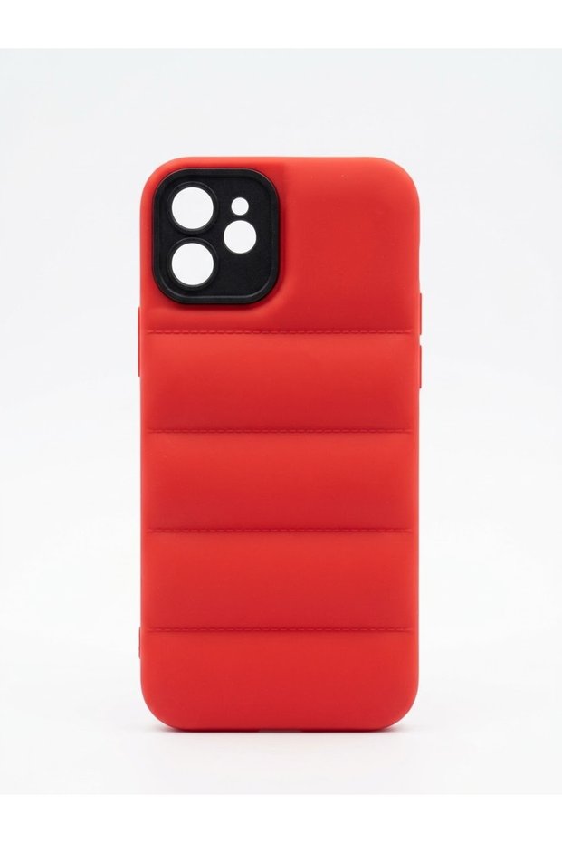Iphone 12 red puff case model.