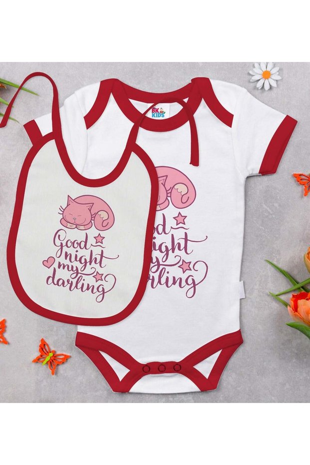 BK Kids "Good Night My Darling" Red Baby Bodysuit and Bib Gift Set #1—0–3 Months