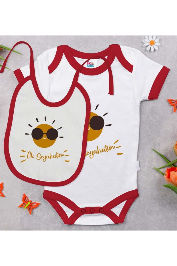 Bk Kids First Travel Design Red Baby Bodysuit and Bib Gift Set - 1, 0-3 Months.