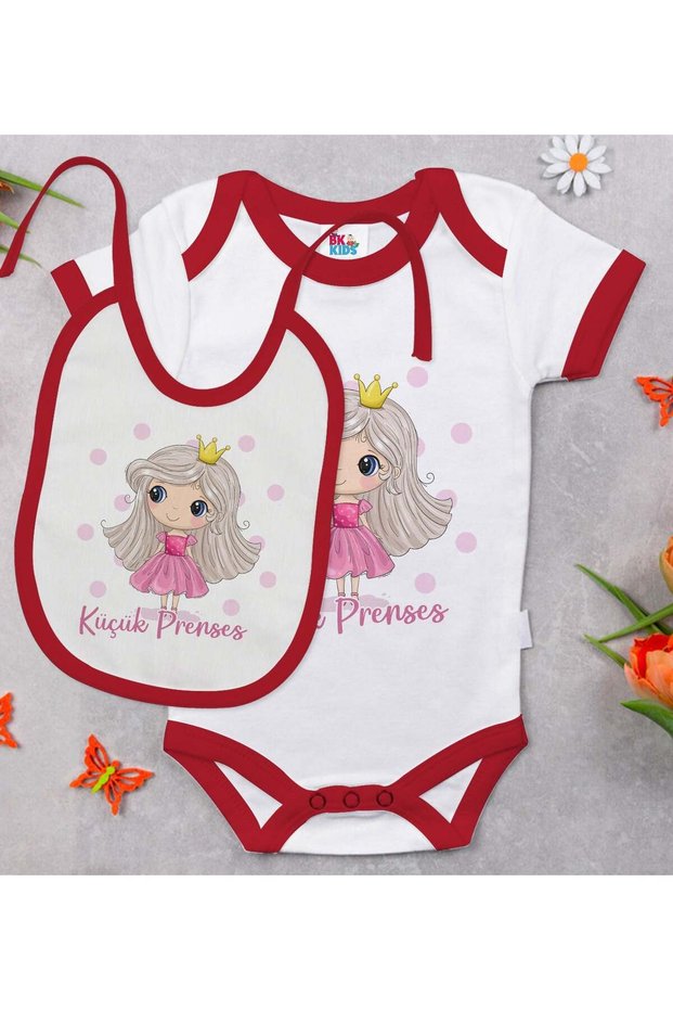 Bk Kids Little Princess Design Red Baby Bodysuit and Bib Gift Set - 1, 0-3 Months.