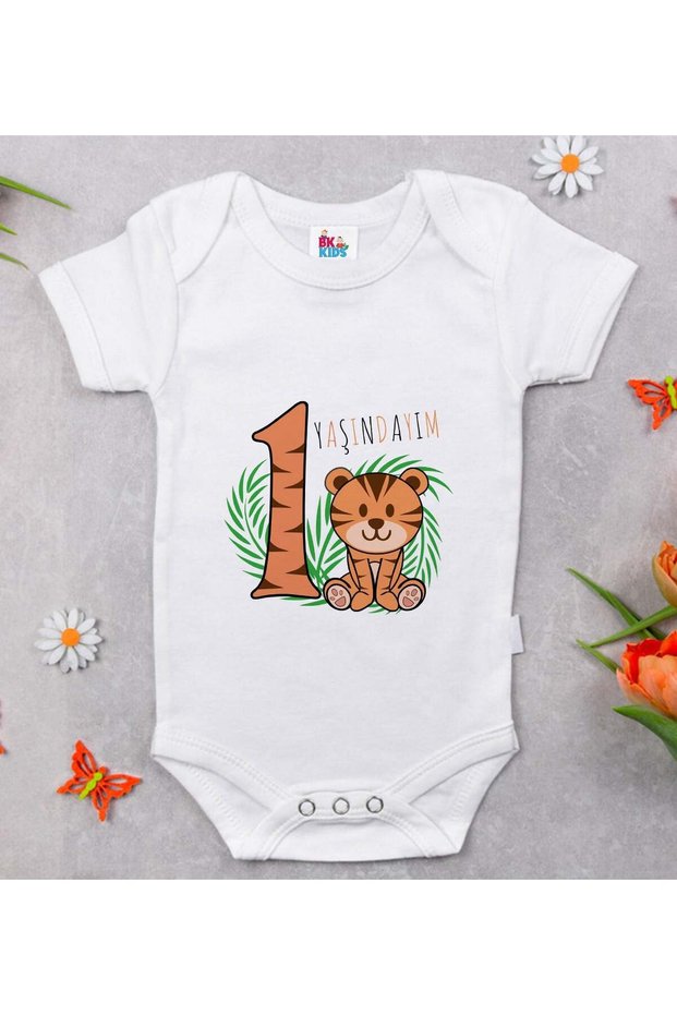 Bk Kids 1 Year Old Designed White Baby Bodysuit - 2, 0-3 Months.