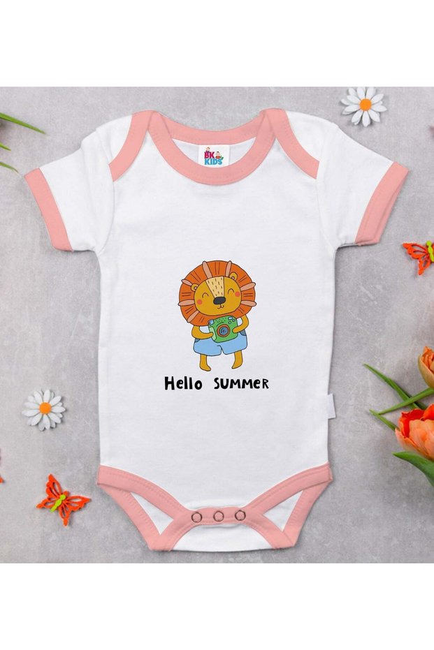 "Hello Summer" Design Pink Baby Bodysuit-1, 3–6 Months