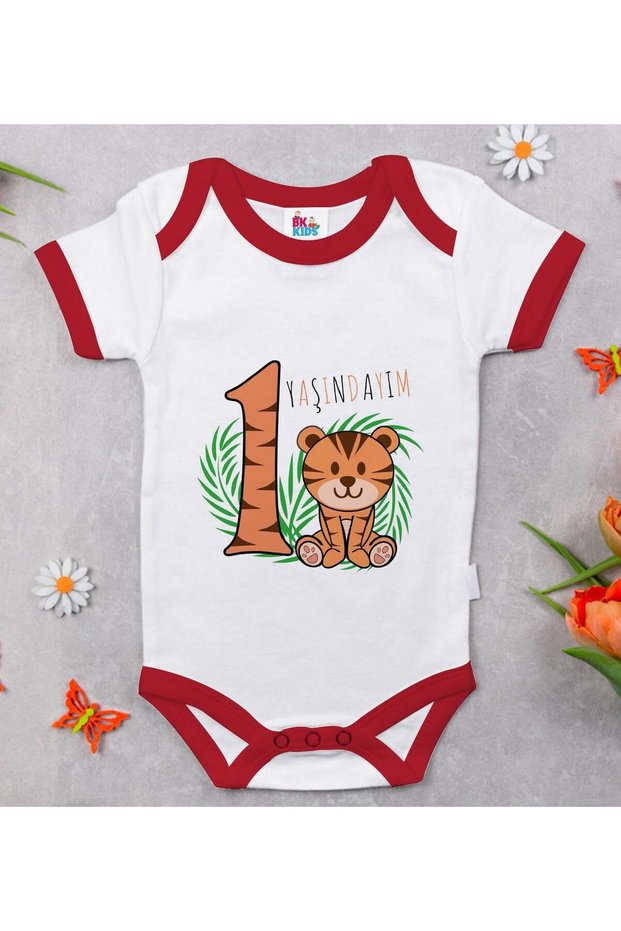 Bk Kids 1 Year Old, Designed Red Baby Bodysuit - 2, 0-3 Months.