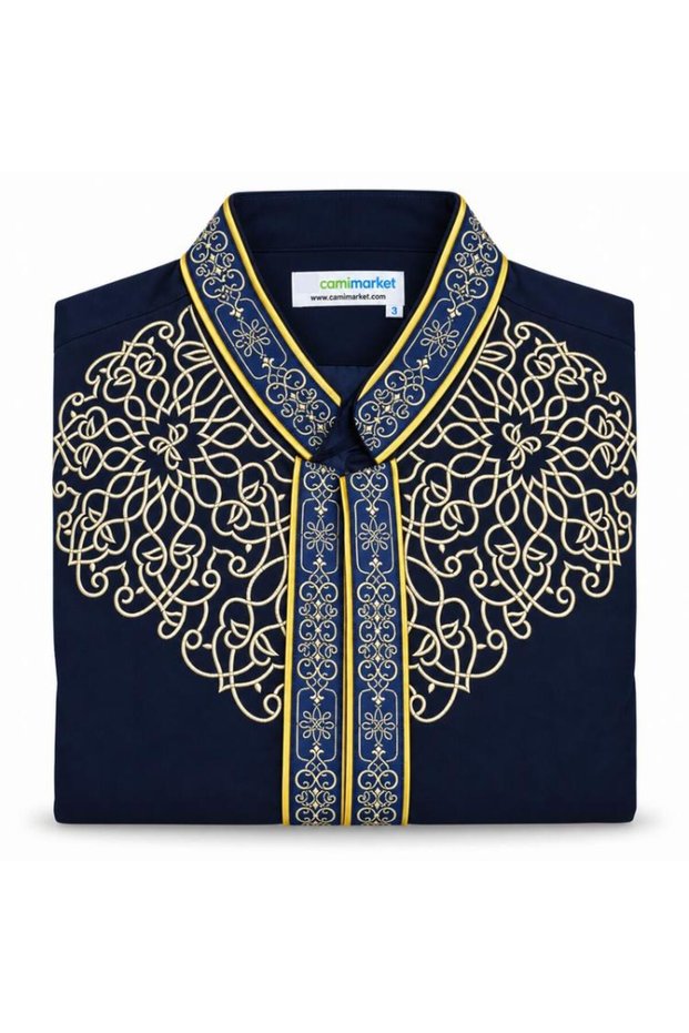 Imam Robe with Embroidered Navy Blue Design.