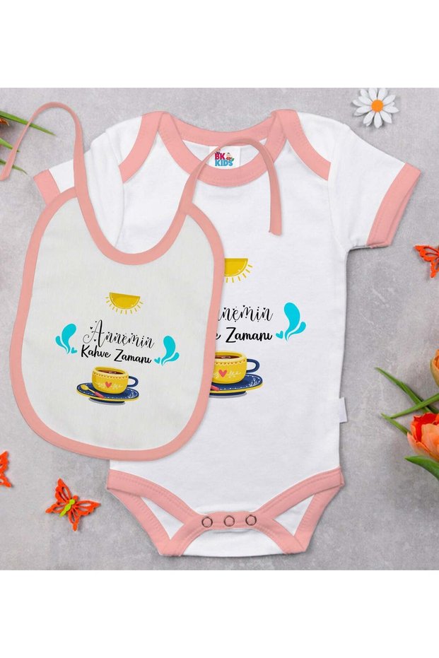 Bk Kids Mom's Coffee Time Design Pink Baby Bodysuit and Bib Gift Set - 1, 0-3 Months.