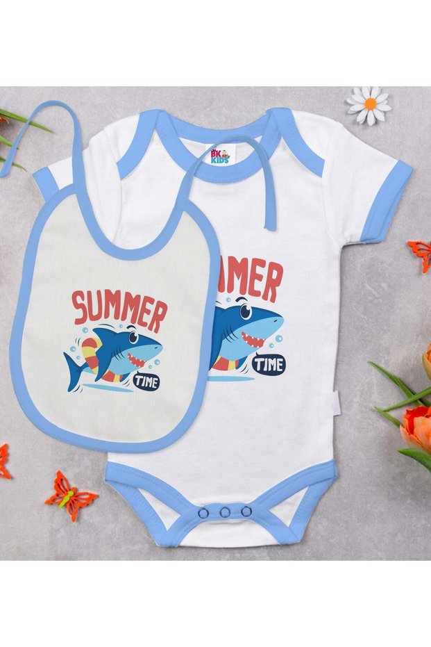 Bk Kids Summer Time Designed Blue Baby Bodysuit and Bib Gift Set - 1, for Ages 12-18 Months.