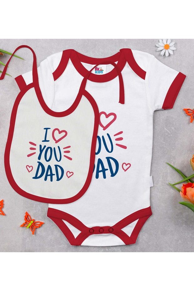 "I Love You, Dad" Red Baby Bodysuit and Bib Gift Set—2, 0–3 Months