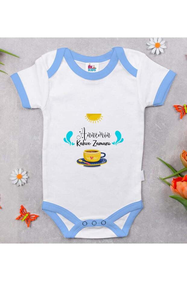 Bk Kids Mom's Coffee Time Design Blue Baby Bodysuit - 1, 12-18 Months.