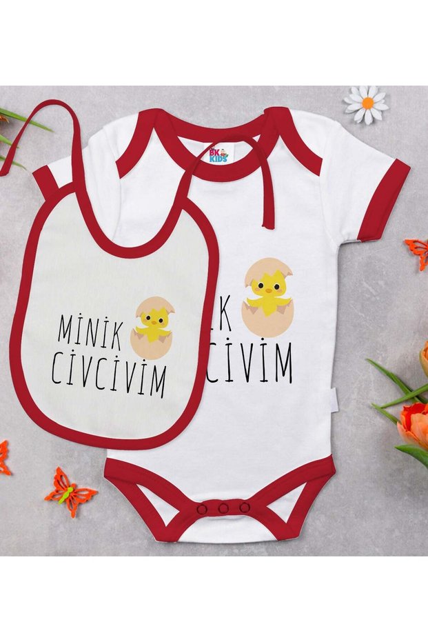 BK Kids "My Little Chick" Design Red Baby Bodysuit and Bib Gift Set-1, 12–18 months