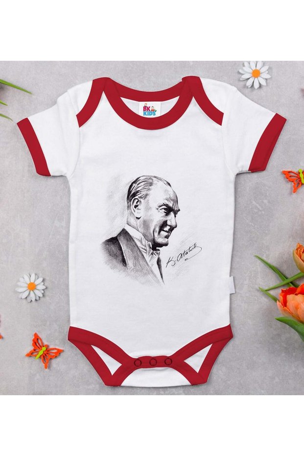 Bk Kids Atatürk-Themed Red Baby Bodysuit - Size 10, 0-3 Months.