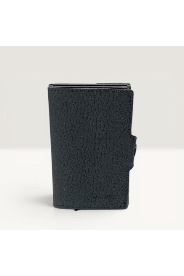 Genuine Leather Card Holder Wallet with Snap Closure and RFID Protection