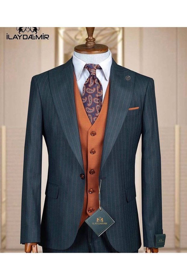 Exclusive, Vested Men's Suit, Slim Fit, Petrol Green
