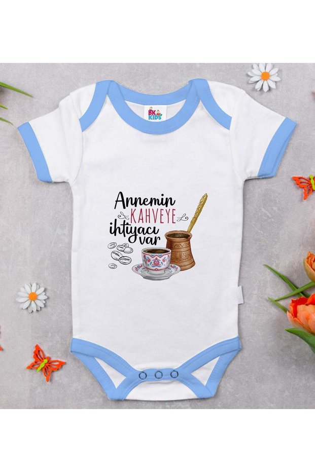 Bk Kids “My Mom Needs Coffee” Design Blue Baby Bodysuit - 1, 12-18 Months.