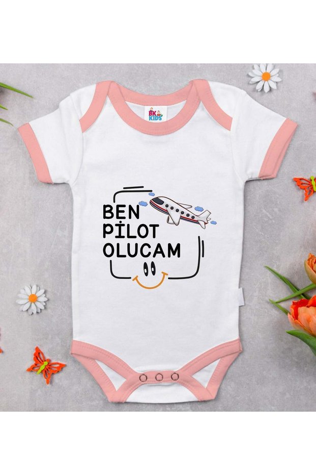 Bk Kids Pilot Design Pink Baby Bodysuit - 1, 12-18 Months.