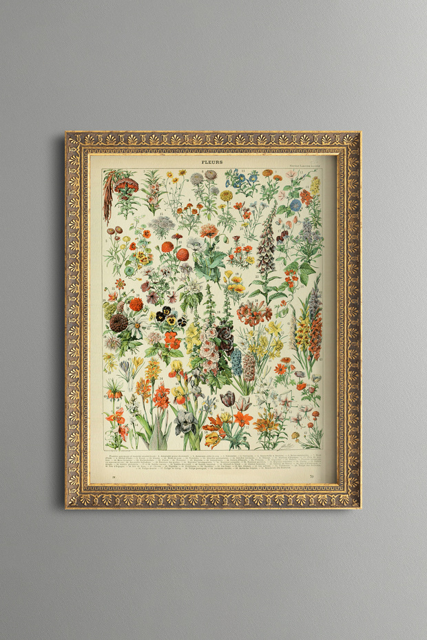 Colorful Wildflowers - Vintage Patterned Painting - Slim Frame