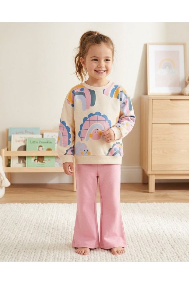 100% Cotton Three-Piece Rainbow Winter Set, 4Y, 9Y, Girl, Pink