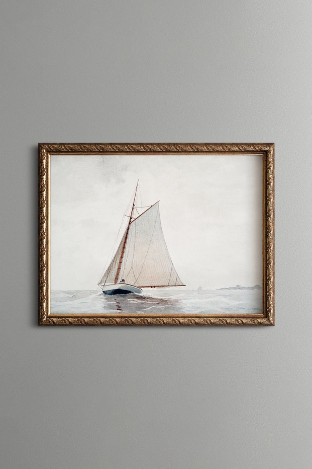 Sailboat in the Gloucester Estuary - Vintage Patterned Painting - Slim Model