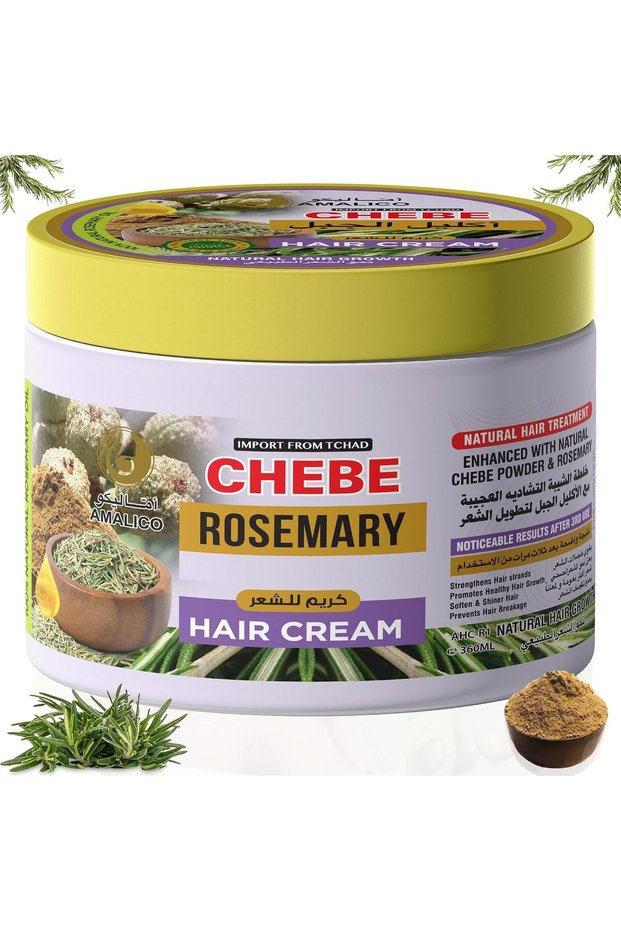 Rosemary Hair Growth Cream with Chebe Powder - Leave-in Cream for Dry Hair and Deep Scalp Nourishment - Enriched with Canola, Almond, Ostrich, and Olive Oil for Hair Treatment - 360g