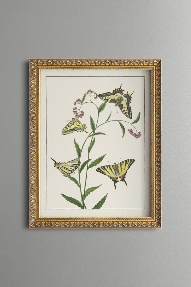 Floral Branch and Butterfly - Vintage Patterned Painting - Slim Model
