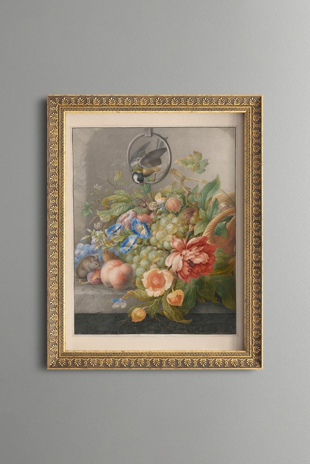 Flower and Fruit Still Life - Vintage Patterned Painting - Fine Art Print