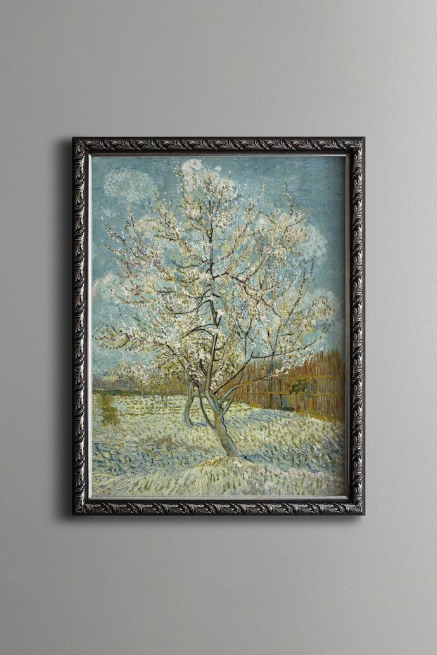 Pink Peach Tree - Vintage Patterned Painting - Slim Frame
