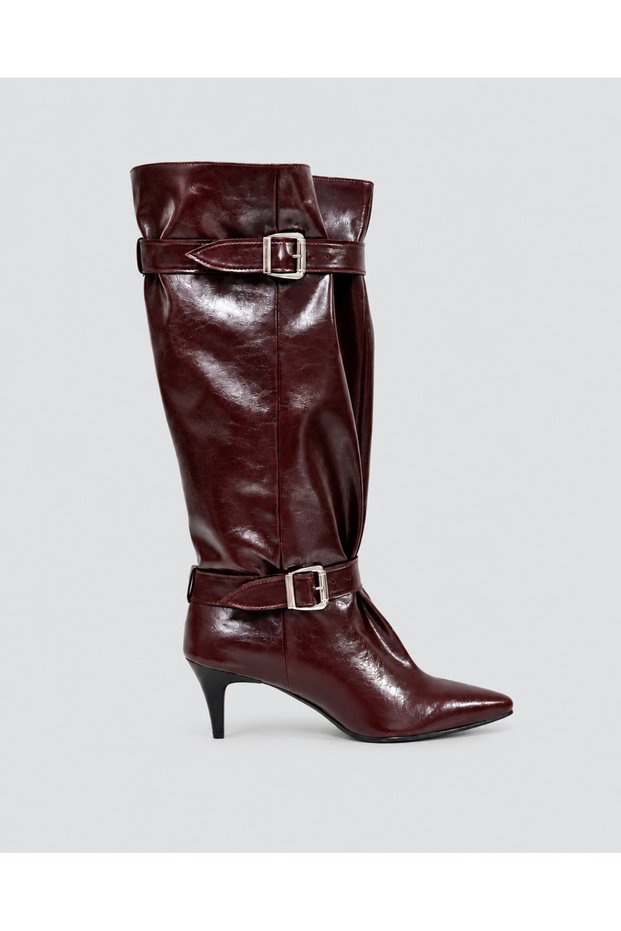 Tessa Women's Double-Buckle Pointed-Toe Elegant Heel Knee-High Boots