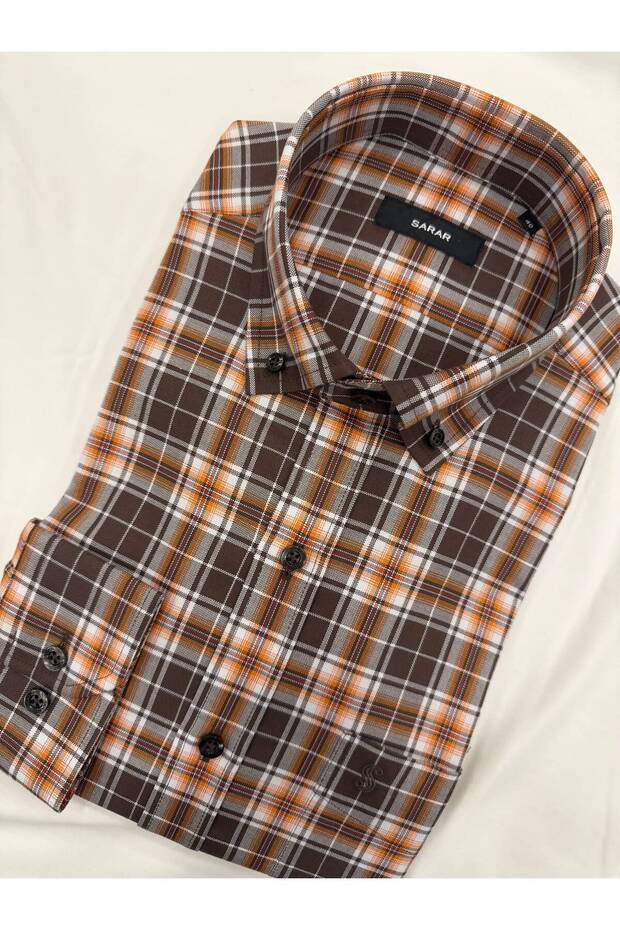 Woven Fabric, Regular Fit, Classic Plaid Patterned Shirt.