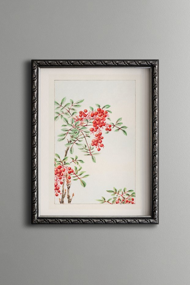 White Spring Flowers - Vintage Patterned Painting - Slim Frame