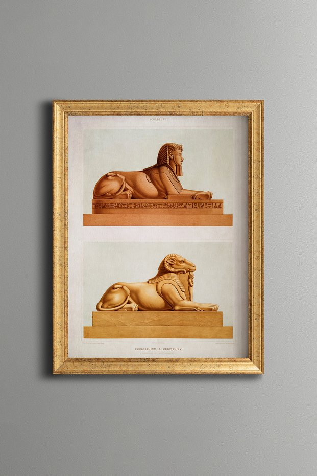 Human and Ram-Headed Sphinxes - Vintage Patterned Painting - Slim Model